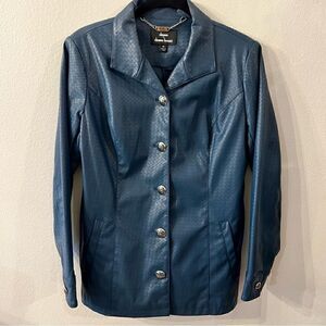 Dennis By Dennis Basso Jacket Size XS Teal Mid-length Gold Buttons Lined